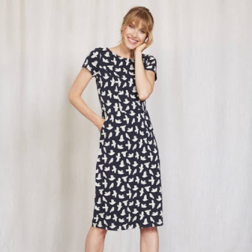 Boden Phoebe Jersey Dress- Bird Pattern
